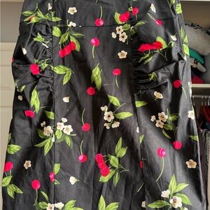 Kate Kasin Floral Cherry Print Black Skirt